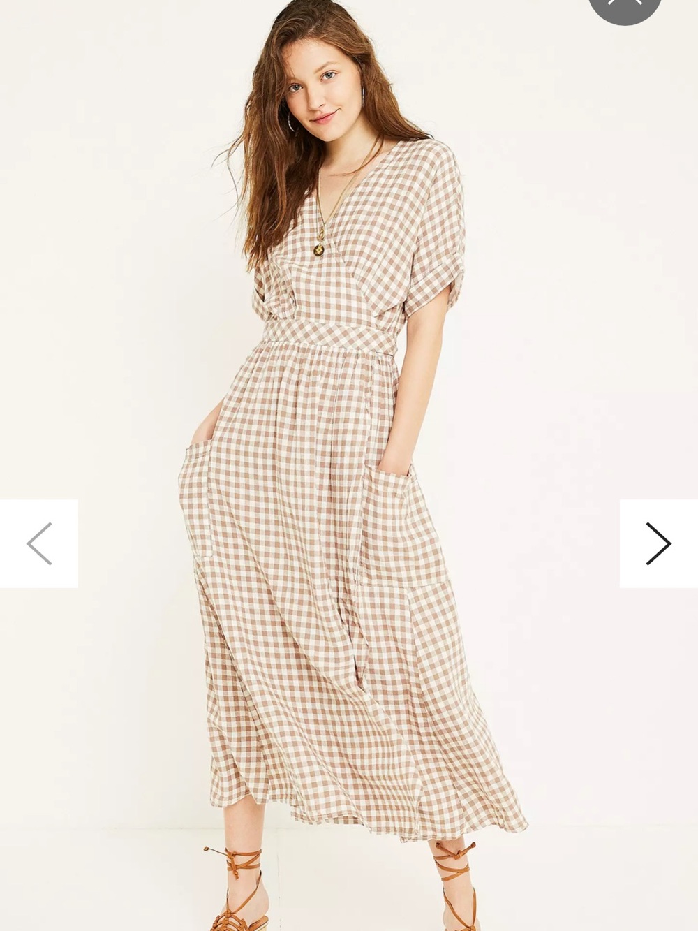 Urban Outfitters Linen Wrap Gingham Midi Dress XS